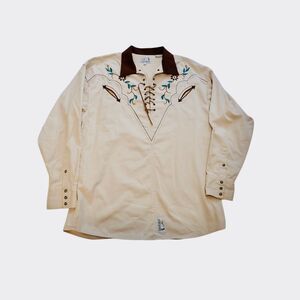 Panhandle Slim Retro Cowboy Western Wear Embroidered Lace Up Pullover Shirt L